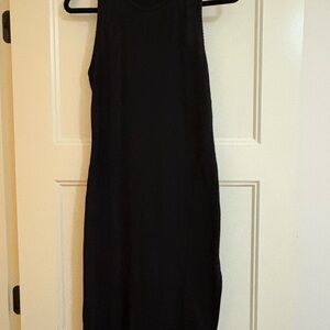 Black Sleeveless Ribbed Midi Dress